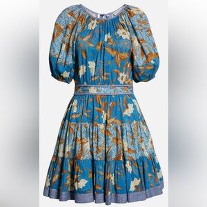 Ulla Johnson Blue and Brown Long Sleeve Dress